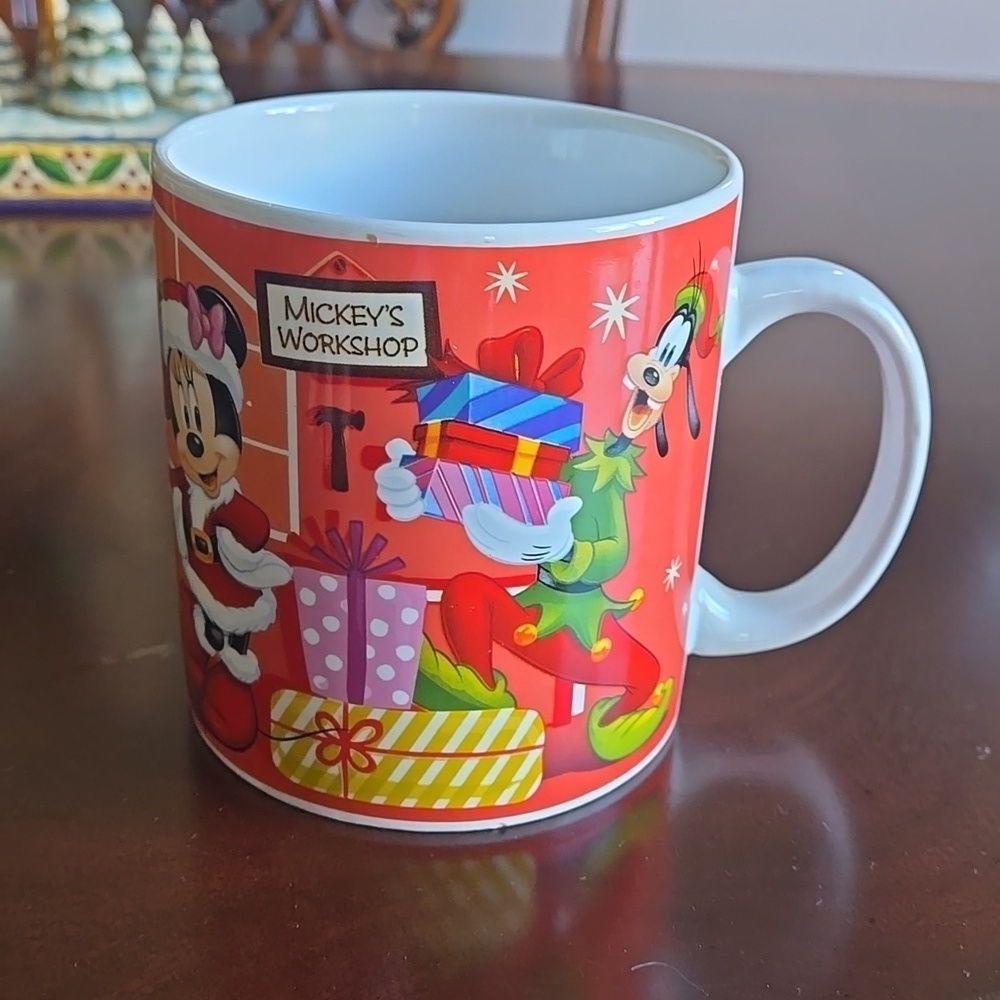 Walt Disney Mickey Mouse & Gang Christmas Coffee Mug Cup "Mickey's Workshop"